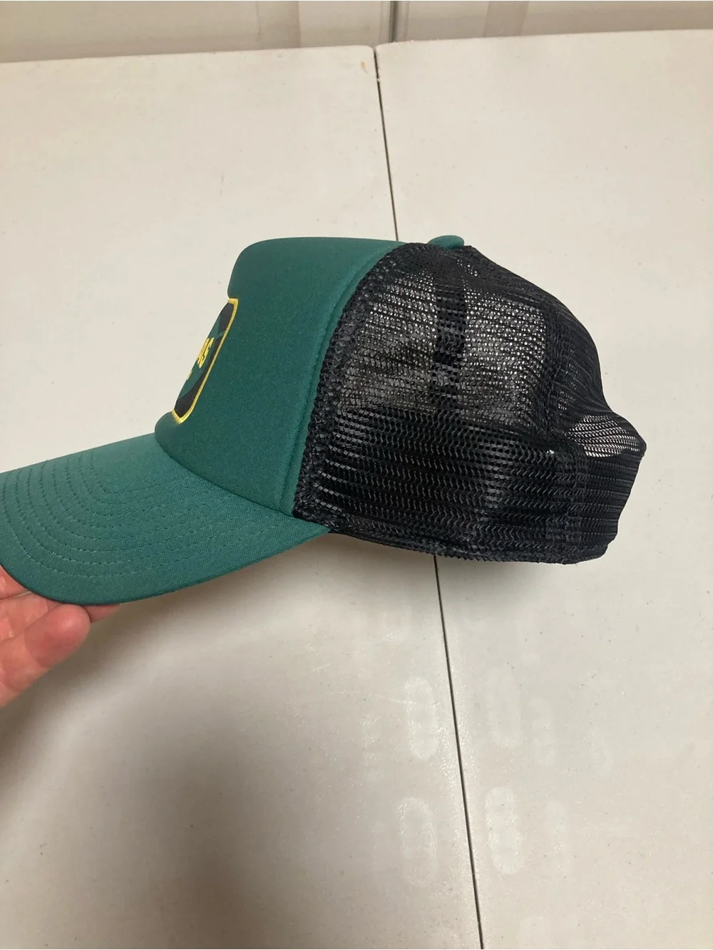 adidas Green and Black Trucker Hat with Yellow Logo